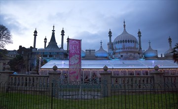 England, East Sussex, Brighton, Royal Pavilion Ice Rink  tented area infront of the onion domes.