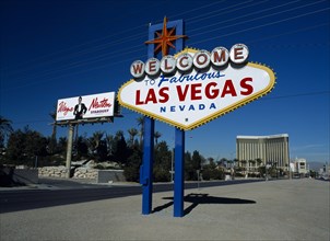 USA, Nevada, Las Vegas, The Strip  Las Vegas Boulevard south. Welcome to Fabulous Las Vegas sign