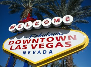 USA, Nevada, Las Vegas, Welcome to Fabulous Downtown Las Vegas sign.