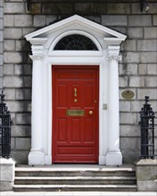 Ireland, County Dublin, Dublin City, Red Georgian door in the city centre south of the Liffey River