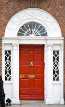 Ireland, County Dublin, Dublin City, Red Georgian door in the city centre south of the Liffey River