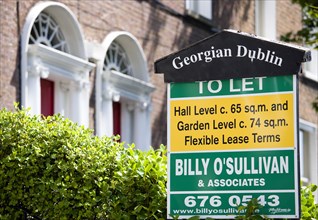 Ireland, County Dublin, Dublin City, To let sign outside Georgian properties in the city centre