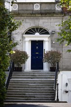 Ireland, County Dublin, Dublin City, Blue Georgian door at the top of steps in the city centre