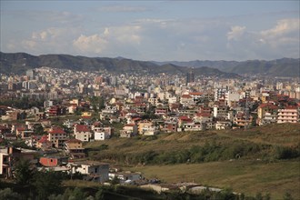 Albania, Tirane, Tirana, Panoramic view over the city.