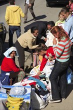 Albania, Tirane, Tirana, Street vendors selling second-hand clothes.