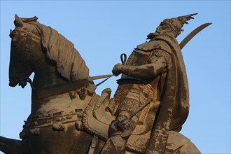 Albania, Tirane, Tirana, Part view of equestrian statue of the national hero George Castriot