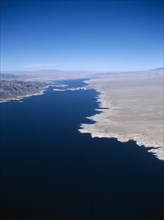 USA, Nevada, Lake Mead, Aerial view over Lake Mead and the desert landscape.