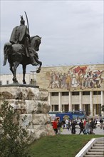 Albania, Tirane, Tirana, Equestrian statue of George Castriot Skanderbeg in busy Skanderbeg Square