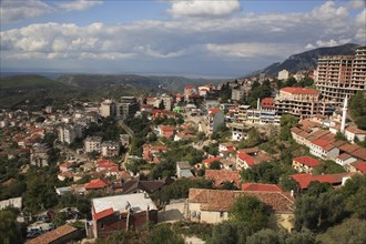 Albania, Kruja, Panoramic view over the town and surrounding landscape.