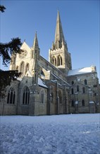 England, West Sussex, Chichester, Cathedral in snow.