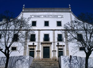 Portugal, Algarve, Faro, Lethes theatre exterior with Monet Oblectando written on facade.