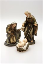 Festivals, Religious, Christmas, A nativity scene   model figures of Mary  Joseph and Baby Jesus.