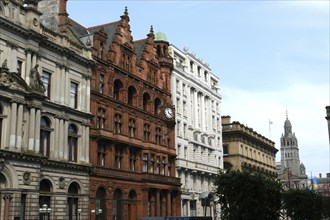 Scotland, Strathclyde, Glasgow, View along the facades of Victorian architecture