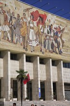 Albania, Tirane, Tirana, Part view of exterior facade of the National History Museum with mosaic