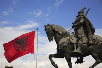 Albania, Tirane, Tirana, Equestrian statue of the national hero George Castriot Skanderbeg with