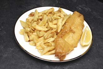 Food, Fast Food, Fish and Chips, Portion of deep fried chips and battered cod from Fish and Chip