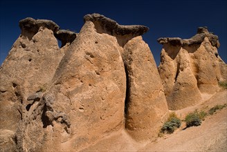 Large capped rock formations in Devrent Valley also known as Imaginery Valley or Pink Valley. Photo