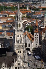 Marienplatz. Aerial view of the New Town Hall or Neues Rathaus built 1867-1908 designed by Georg