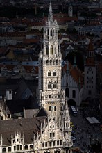 Marienplatz. Aerial view of the New Town Hall or Neues Rathaus built 1867-1908 designed by Georg