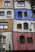 Hundertwasser-Krawinahaus part view of colourful apartment exterior. Photo : Bennett Dean
