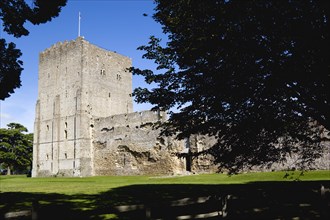 Portchester Castle showing the Norman 12th Century Tower built within the Roman 3rd Century Saxon