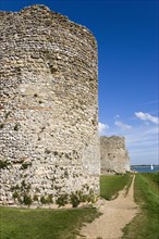 Portchester Castle Norman 12th Century flint walls rebuilt on the site of the Roman 3rd Century