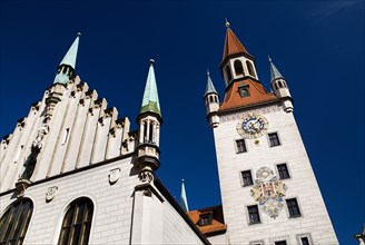 Marienplatz. Altes Rathaus or Old Town Hall. Original building dating from the fifteenth century