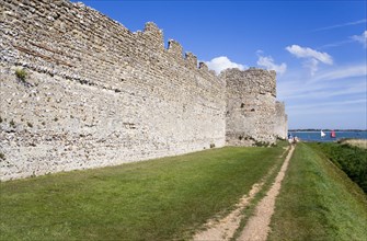 Portchester Castle Norman 12th Century flint walls rebuilt on the site of the Roman 3rd Century