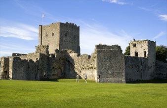 Portchester Castle showing the 12th Century Tower and 14th Century Keep built within the Roman 3rd