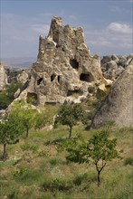 Open Air Museum. The Nuns Convent or Nunnery carved from outcrop of rock is seven storeys high and