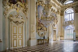 Nymphenburg Palace. Interior of Steinerner Saal the Stone or Great Hall with gold and painted