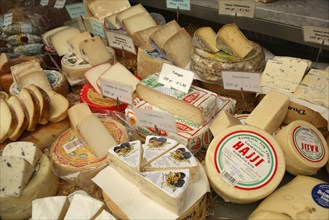 Display of cheese in the Naschmarkt. Photo : Bennett Dean