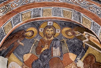 Open Air Museum. The Dark Church so named because it had few windows. Detail of fresco dating from