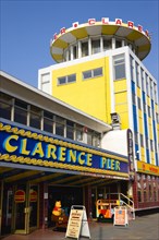 Clarence Pier amusement arcade on Southsea seafront with fast food Wimpy restaurant on the ground