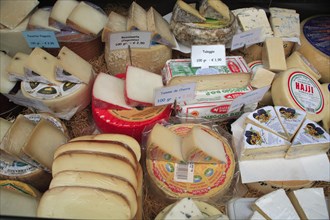 Display of cheeses in the Naschmarkt. Photo: Bennett Dean