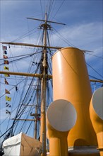 Historic Naval Dockyard Funnels masts and rigging of HMS Warrior built in 1860 as the first iron