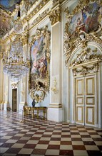 Nymphenburg Palace. Interior of Steinerner Saal the Stone or Great Hall with detail of paintings