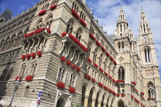 The Rathaus. Angled view of exterior with brightly coloured window boxes. Photo: Bennett Dean