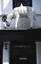 Old figure of white ram that was used as a hanging pub sign. Photo : Paul Seheult