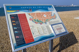 Southsea beach with Safety By The Sea information sign. Photo: Paul Seheult