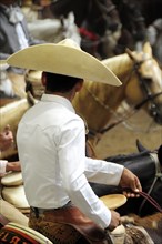 Mexico, Bajio, Zacatecas, Traditional horseman or Charro at Mexican rodeo. Mockford & Bonetti.