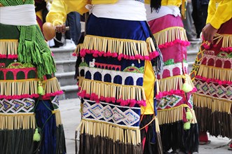 Mexico, Bajio, Zacatecas, Indigenous dance group dress detail. 
Photo : Nick Bonetti