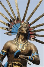 Mexico, Bajio, Queretaro, Detail of statue of Dance of Conchero Chichimeca. 
Photo : Nick Bonetti