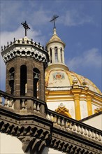 Mexico, Jalisco, Guadalajara, Architectural detail of roof dome and bell tower of the Church of