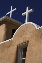 USA, New Mexico, Taos, Church of San Francisco de Asis. Detail of adobe style exterior