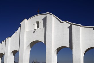 USA, Arizona, Tucson, Mission Church of San Xavier del Bac. Exterior detail of white painted