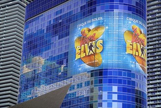 USA, Nevada, Las Vegas, The Strip Cirque du Soleil Viva Elvis show being advertised on the exterior