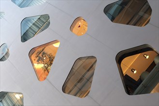Japan, Honshu, Tokyo, Ginza. Detail of facade of the new Mikimoto Building with distinctive windows