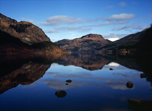 Scotland, Argyll and Bute, Loch Lubnaig, Loch Lomand and Trossachs National Park. View north over