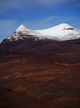 Scotland, Highlands, Coigach, Drumrunie Forest. Twin peaks of Culmor at 849 metres with the upper